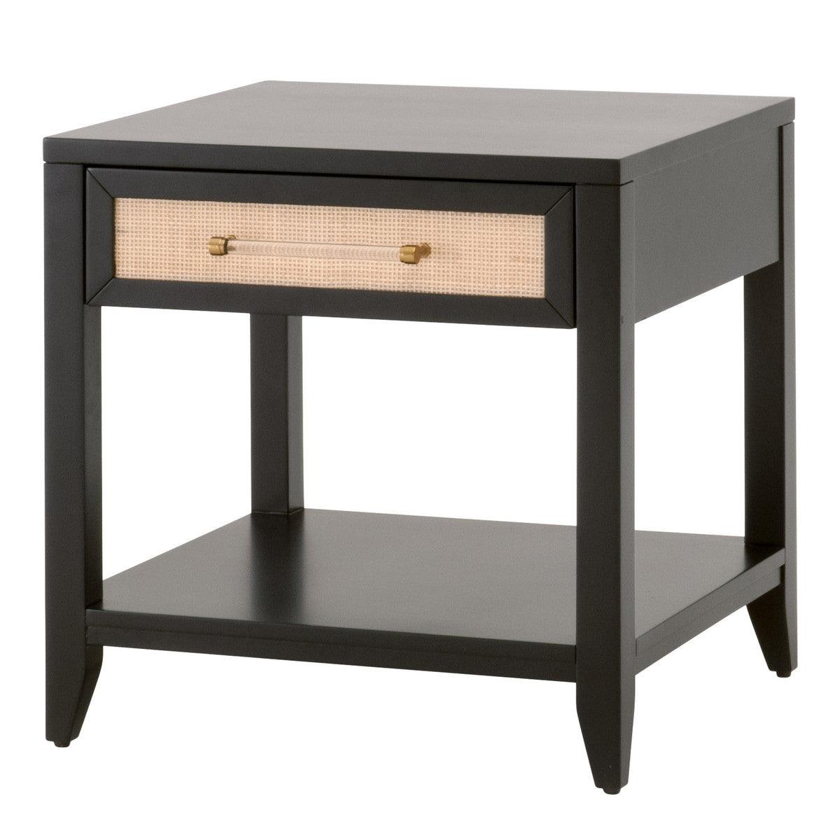 Holland 1-Drawer Side Table Black Wood & Rattan Side Tables Sideboards and Things By Essentials For Living