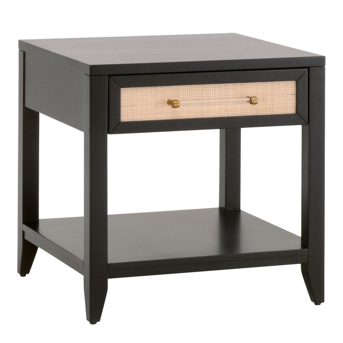 Holland 1-Drawer Side Table Black Wood & Rattan Side Tables Sideboards and Things By Essentials For Living