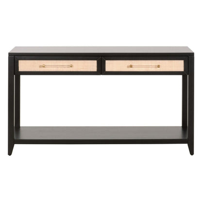 Holland 2-Drawer Console Table Black Wood & Rattan Console Tables Sideboards and Things By Essentials For Living