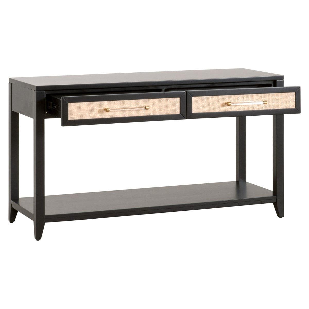 Holland 2-Drawer Console Table Black Wood & Rattan Console Tables Sideboards and Things By Essentials For Living