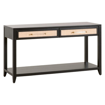 Holland 2-Drawer Console Table Black Wood & Rattan Console Tables Sideboards and Things By Essentials For Living