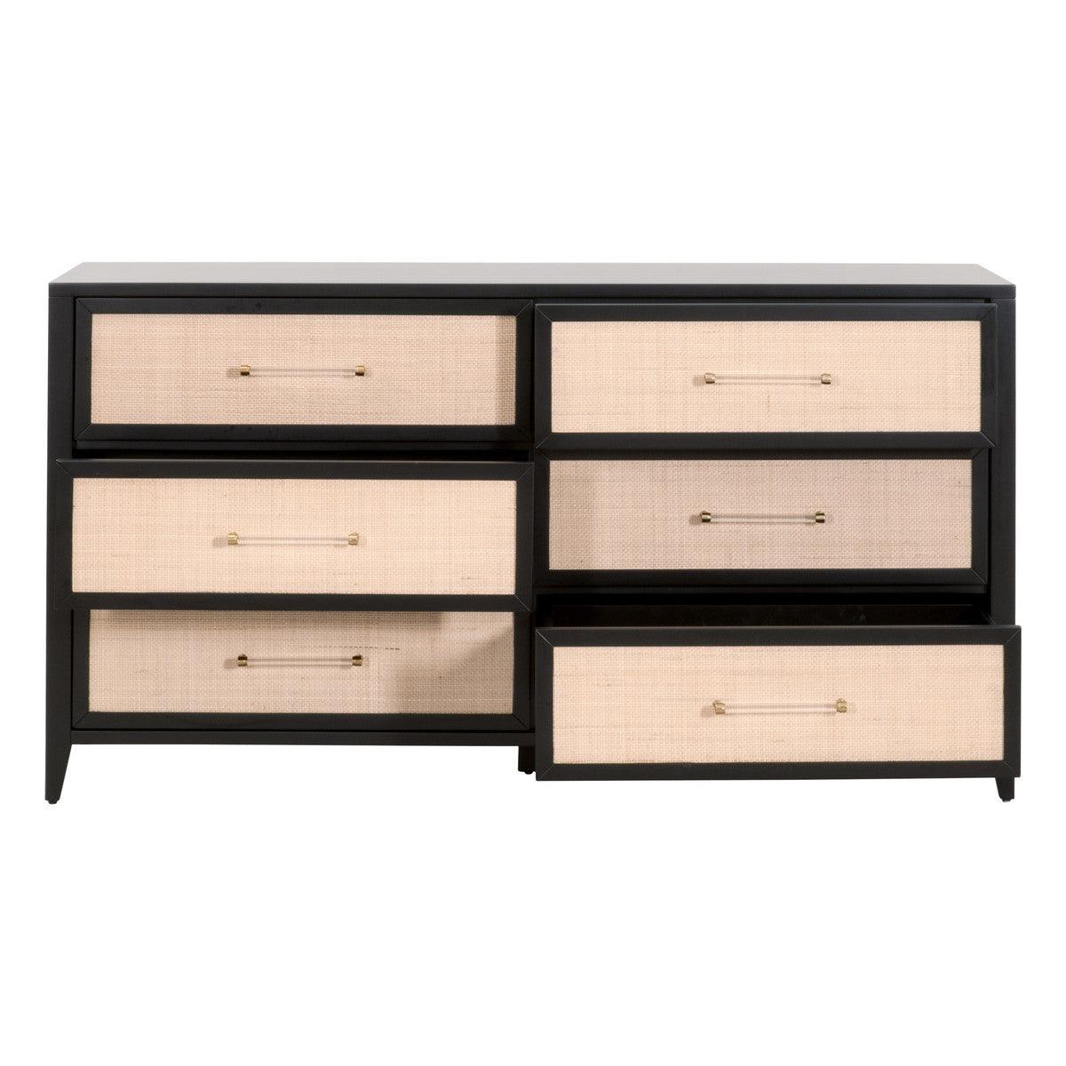 Holland 6-Drawer Double Dresser Black Wood & Rattan Dressers Sideboards and Things By Essentials For Living