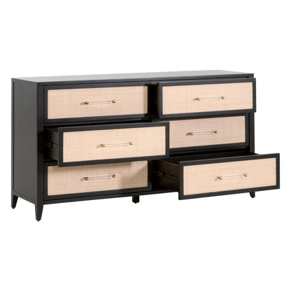 Holland 6-Drawer Double Dresser Black Wood & Rattan Dressers Sideboards and Things By Essentials For Living