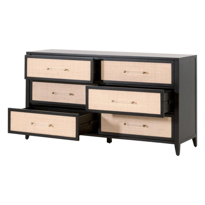 Holland 6-Drawer Double Dresser Black Wood & Rattan Dressers Sideboards and Things By Essentials For Living