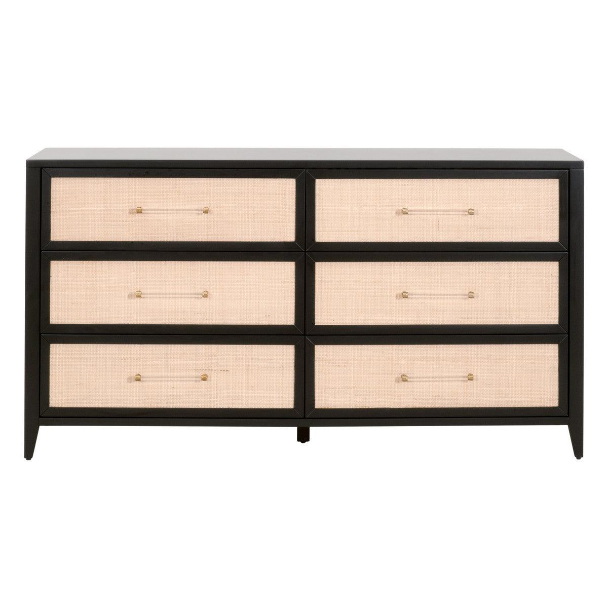 Holland 6-Drawer Double Dresser Black Wood & Rattan Dressers Sideboards and Things By Essentials For Living