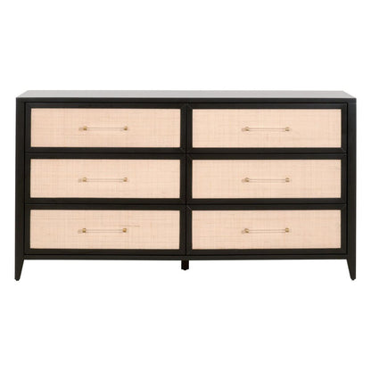 Holland 6-Drawer Double Dresser Black Wood & Rattan Dressers Sideboards and Things By Essentials For Living