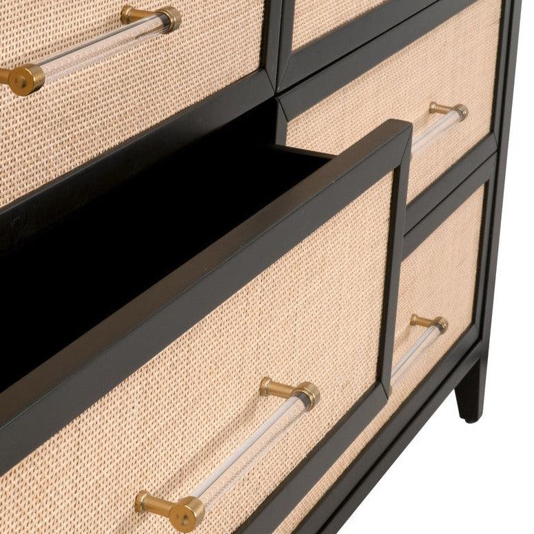 Holland 6-Drawer Double Dresser Black Wood & Rattan Dressers Sideboards and Things By Essentials For Living