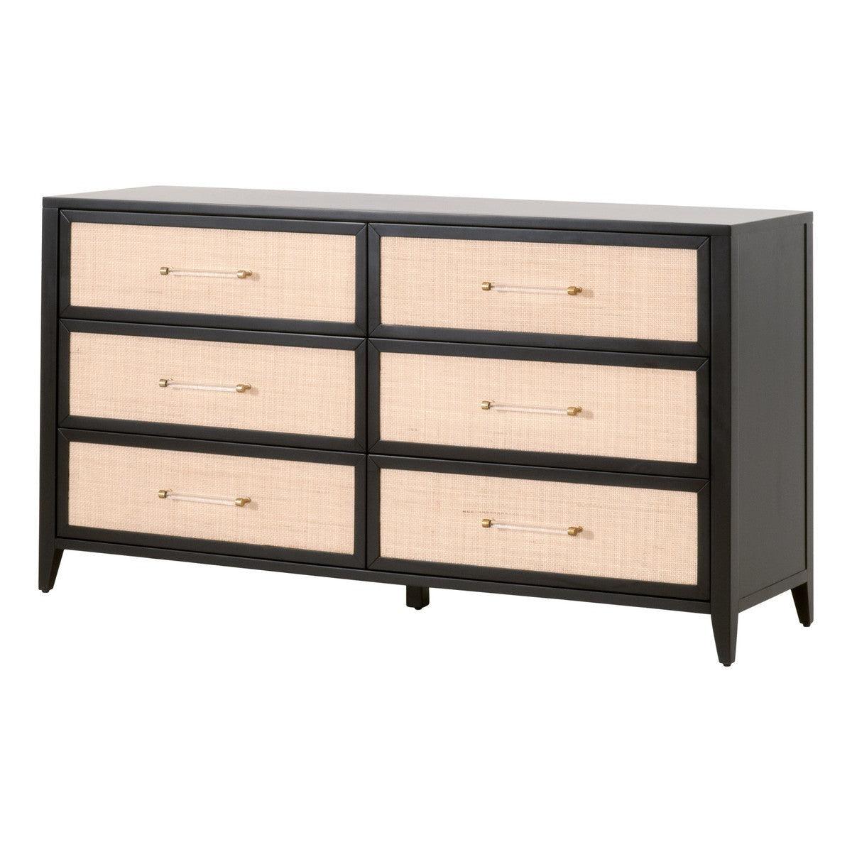 Holland 6-Drawer Double Dresser Black Wood & Rattan Dressers Sideboards and Things By Essentials For Living