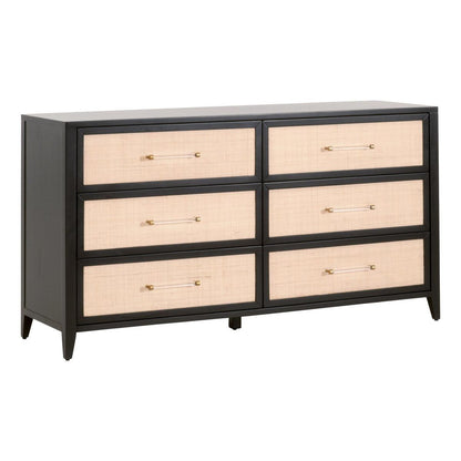 Holland 6-Drawer Double Dresser Black Wood & Rattan Dressers Sideboards and Things By Essentials For Living