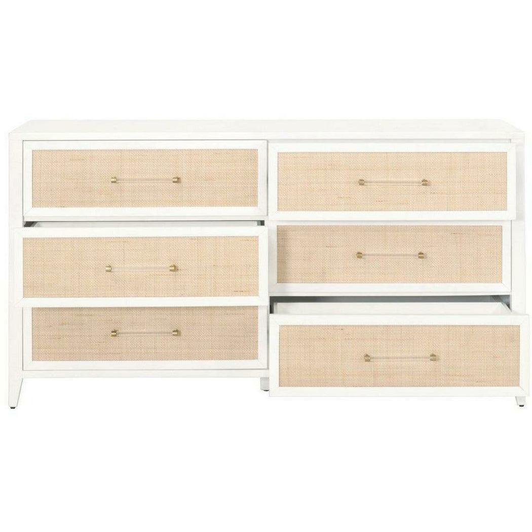 Holland 6-Drawer Double Dresser Matte White Natural Rattan Dressers Sideboards and Things By Essentials For Living