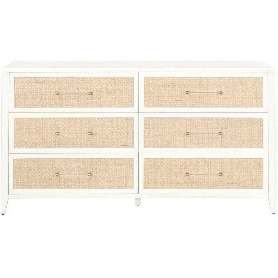 Holland 6-Drawer Double Dresser Matte White Natural Rattan Dressers Sideboards and Things By Essentials For Living