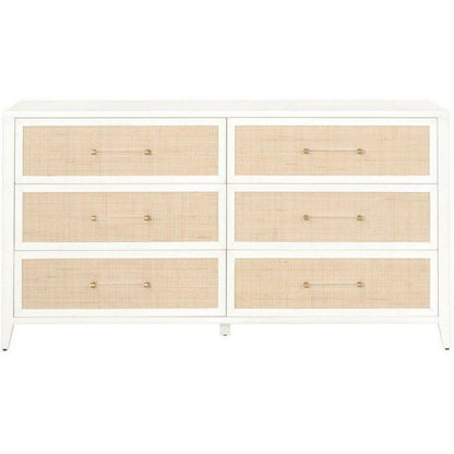 Holland 6-Drawer Double Dresser Matte White Natural Rattan Dressers Sideboards and Things By Essentials For Living