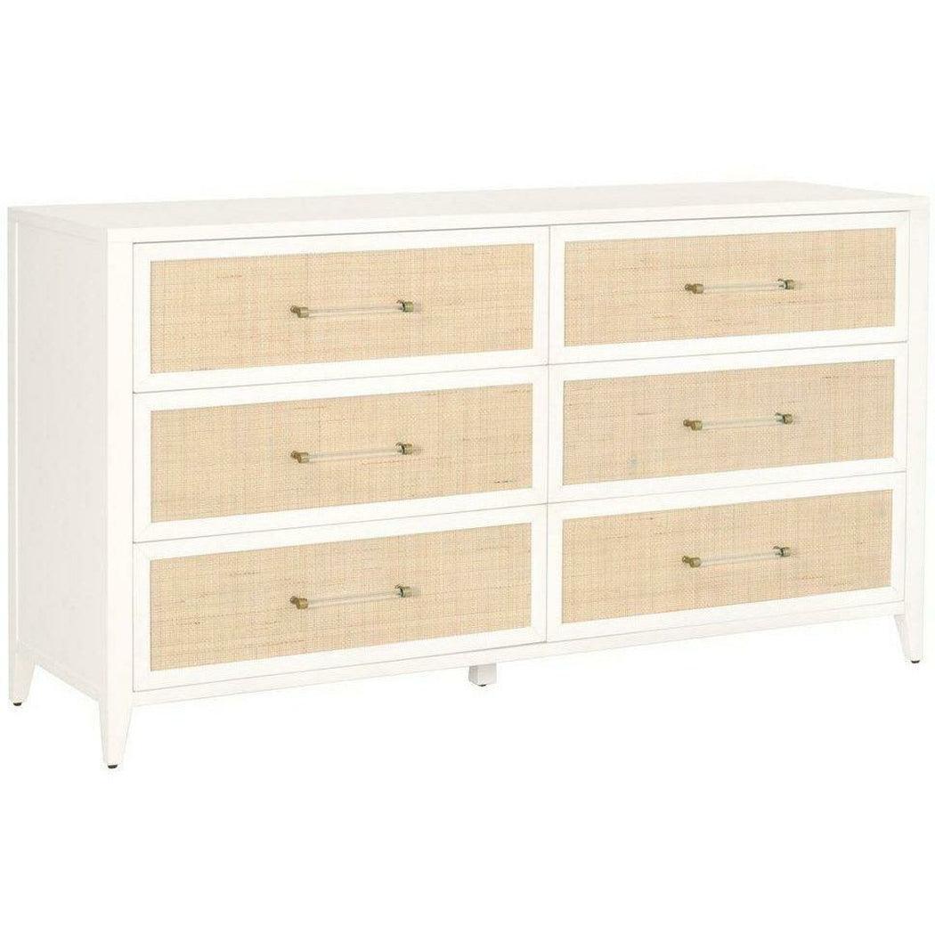 Holland 6-Drawer Double Dresser Matte White Natural Rattan Dressers Sideboards and Things By Essentials For Living