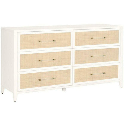 Holland 6-Drawer Double Dresser Matte White Natural Rattan Dressers Sideboards and Things By Essentials For Living