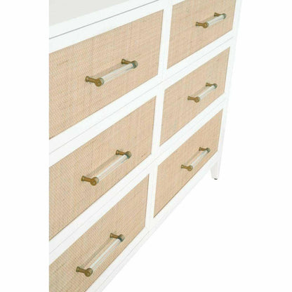 Holland 6-Drawer Double Dresser Matte White Natural Rattan Dressers Sideboards and Things By Essentials For Living