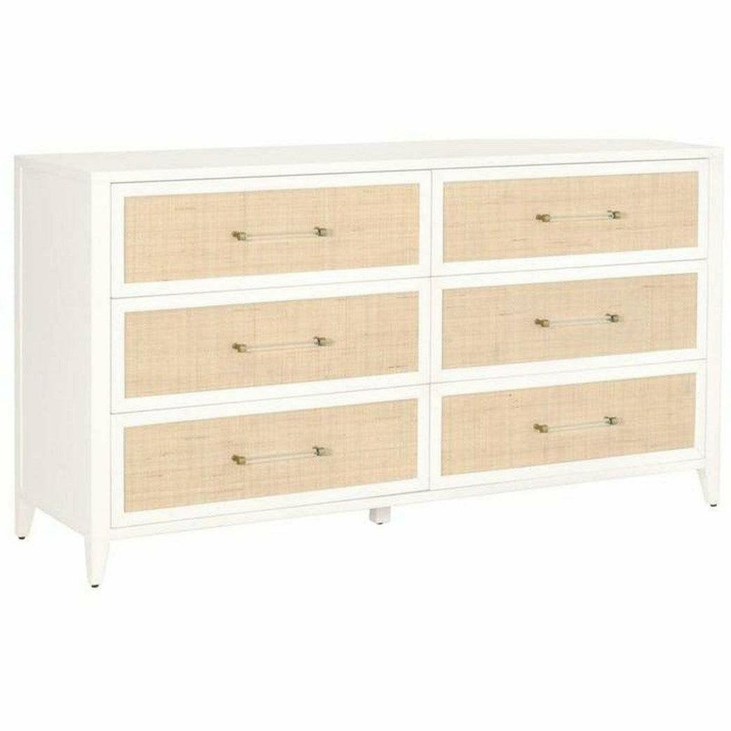 Holland 6-Drawer Double Dresser Matte White Natural Rattan Dressers Sideboards and Things By Essentials For Living