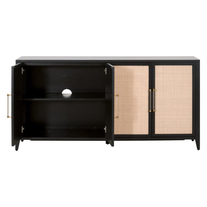 Holland Media Sideboard Black Wood and Rattan Inlay Sideboards Sideboards and Things By Essentials For Living