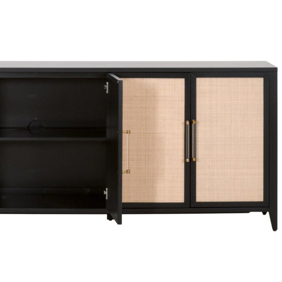 Holland Media Sideboard Black Wood and Rattan Inlay Sideboards Sideboards and Things By Essentials For Living