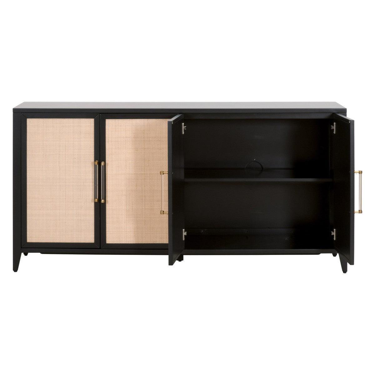 Holland Media Sideboard Black Wood and Rattan Inlay Sideboards Sideboards and Things By Essentials For Living