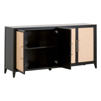 Holland Media Sideboard Black Wood and Rattan Inlay Sideboards Sideboards and Things By Essentials For Living