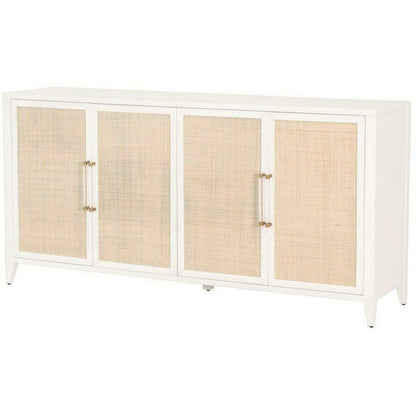 Holland Media Sideboard Matte White Natural Rattan Sideboards Sideboards and Things By Essentials For Living