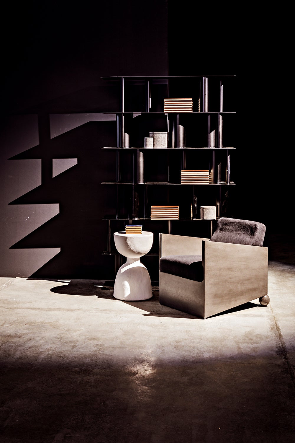 Hourglass Stool, White Fiber Cement-Poufs and Stools-Noir-Sideboards and Things