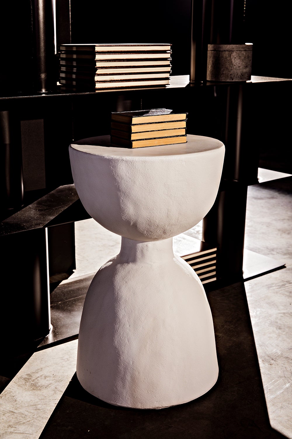 Hourglass Stool, White Fiber Cement-Poufs and Stools-Noir-Sideboards and Things