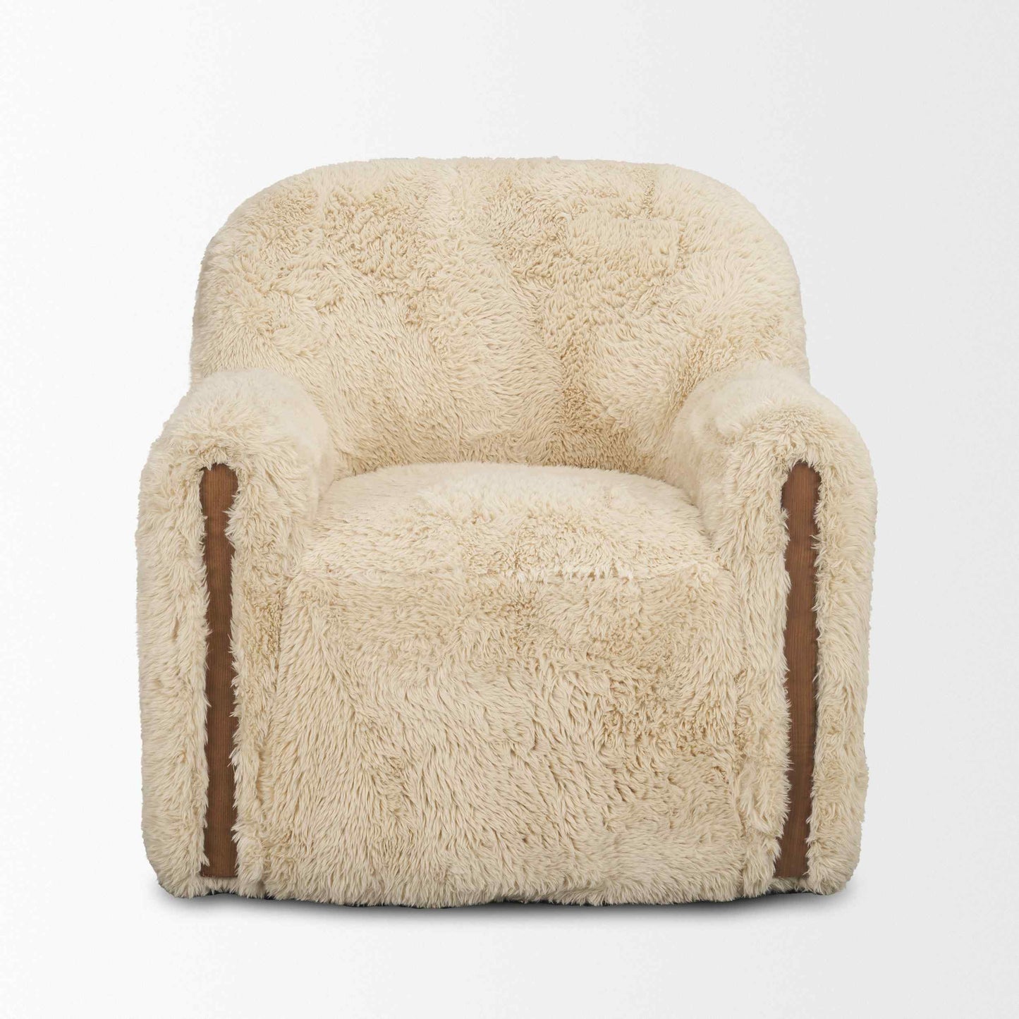 Huntley Cream Faux Fur Fabric Swivel Club Chair