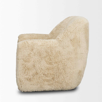 Huntley Cream Faux Fur Fabric Swivel Club Chair
