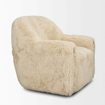Huntley Cream Faux Fur Fabric Swivel Club Chair