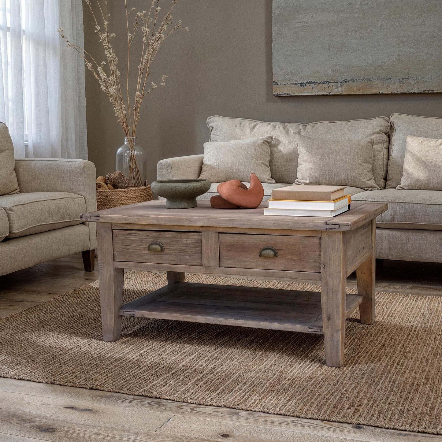 Irish Coast Two Drawers Wood Coffee Table