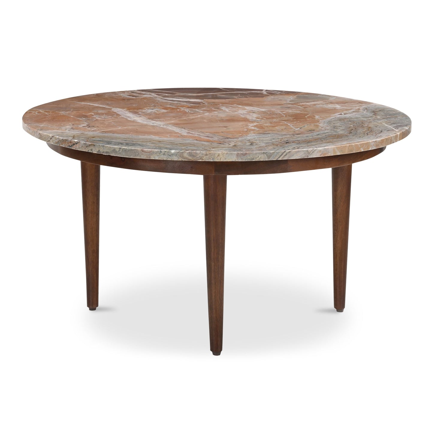 Lark Marble and Solid Mango Wood Brown Round Coffee Table