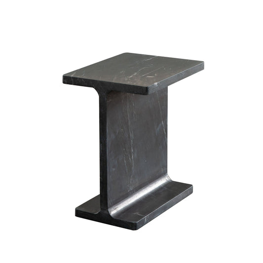 Iris I-Beam Genuine Black Marquine Marble Rectangular Accent Table