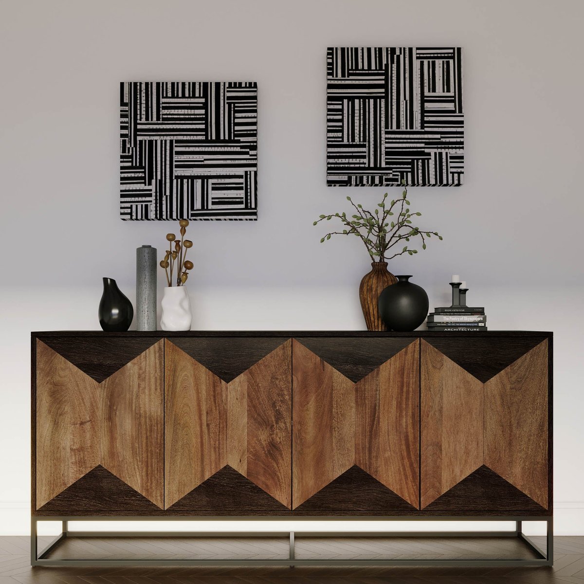 LH Home Illusion Four Doors Brown Sideboard