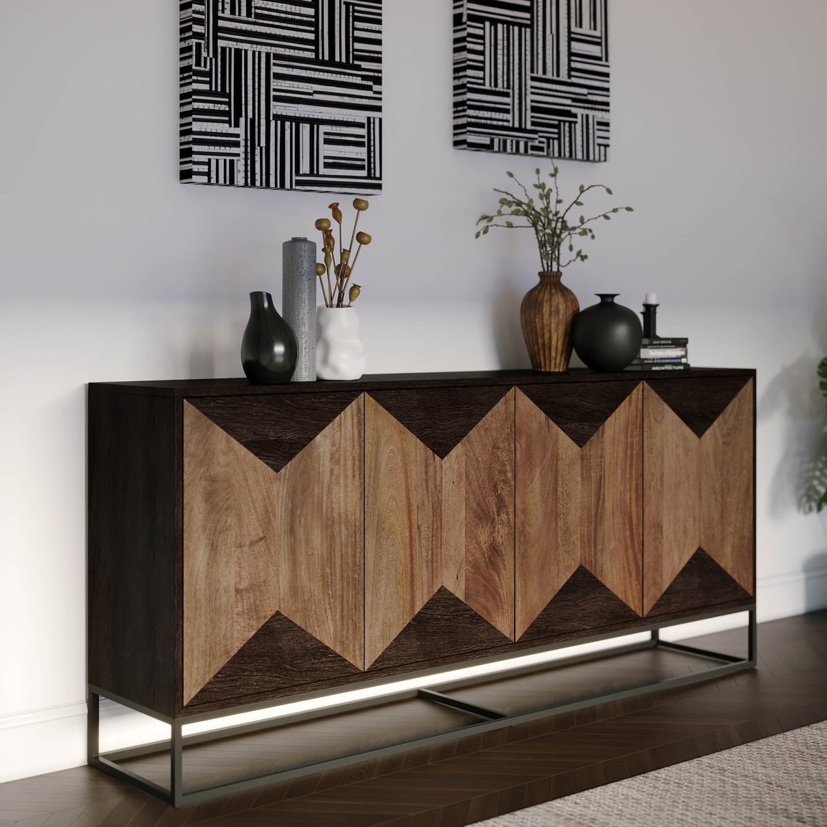 LH Home Illusion Four Doors Brown Sideboard