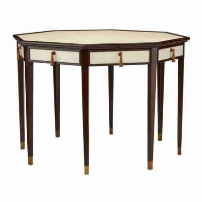 Ivory Dark Walnut Brass Evie Entry Table Dining Tables Sideboards and Things By Currey & Co