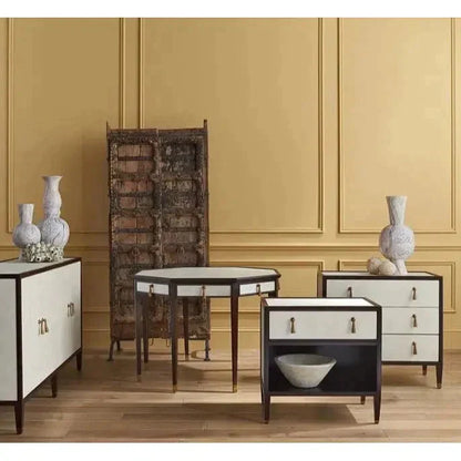 Ivory Dark Walnut Brass Evie Shagreen Chest Accent Cabinet Accent Cabinets Sideboards and Things By Currey & Co