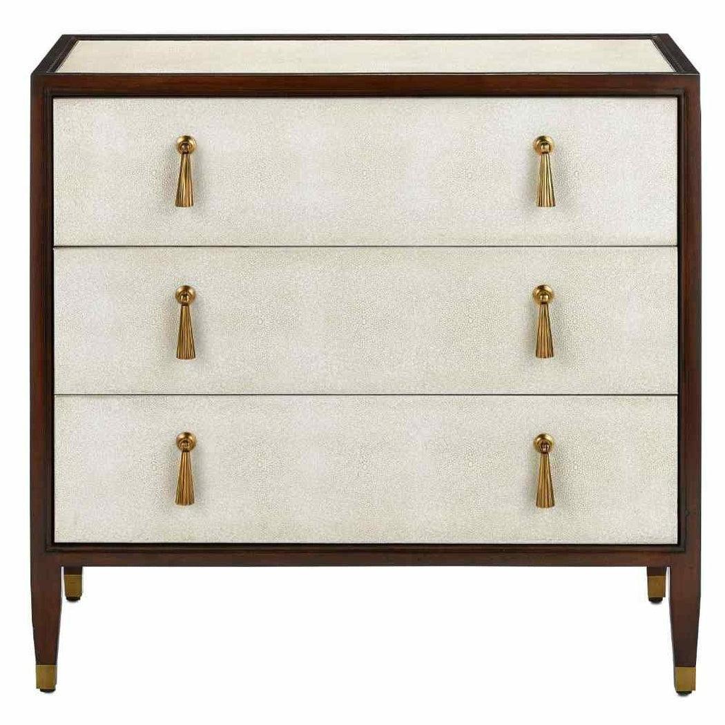 Ivory Dark Walnut Brass Evie Shagreen Chest Accent Cabinet Accent Cabinets Sideboards and Things By Currey & Co