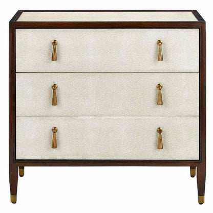 Ivory Dark Walnut Brass Evie Shagreen Chest Accent Cabinet Accent Cabinets Sideboards and Things By Currey & Co