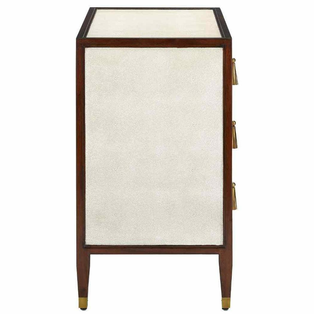 Ivory Dark Walnut Brass Evie Shagreen Chest Accent Cabinet Accent Cabinets Sideboards and Things By Currey & Co