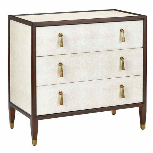 Ivory Dark Walnut Brass Evie Shagreen Chest Accent Cabinet Accent Cabinets Sideboards and Things By Currey & Co