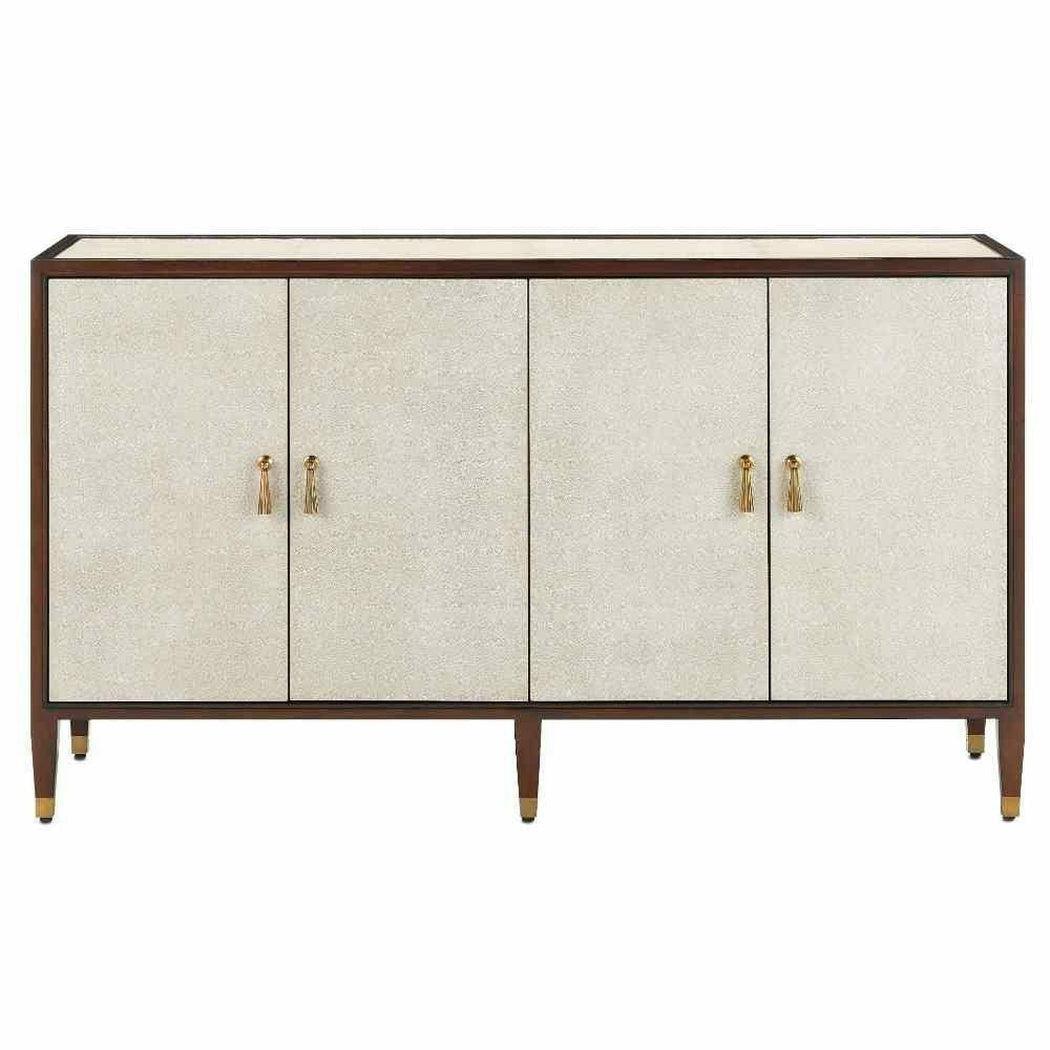 Ivory Dark Walnut Brass Evie Shagreen Credenza Sideboards Sideboards and Things By Currey & Co