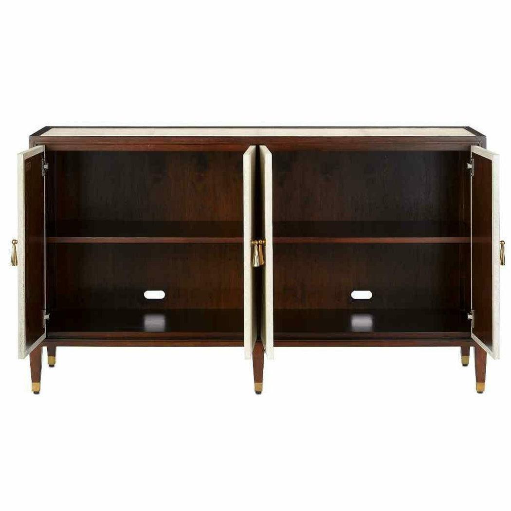 Ivory Dark Walnut Brass Evie Shagreen Credenza Sideboards Sideboards and Things By Currey & Co