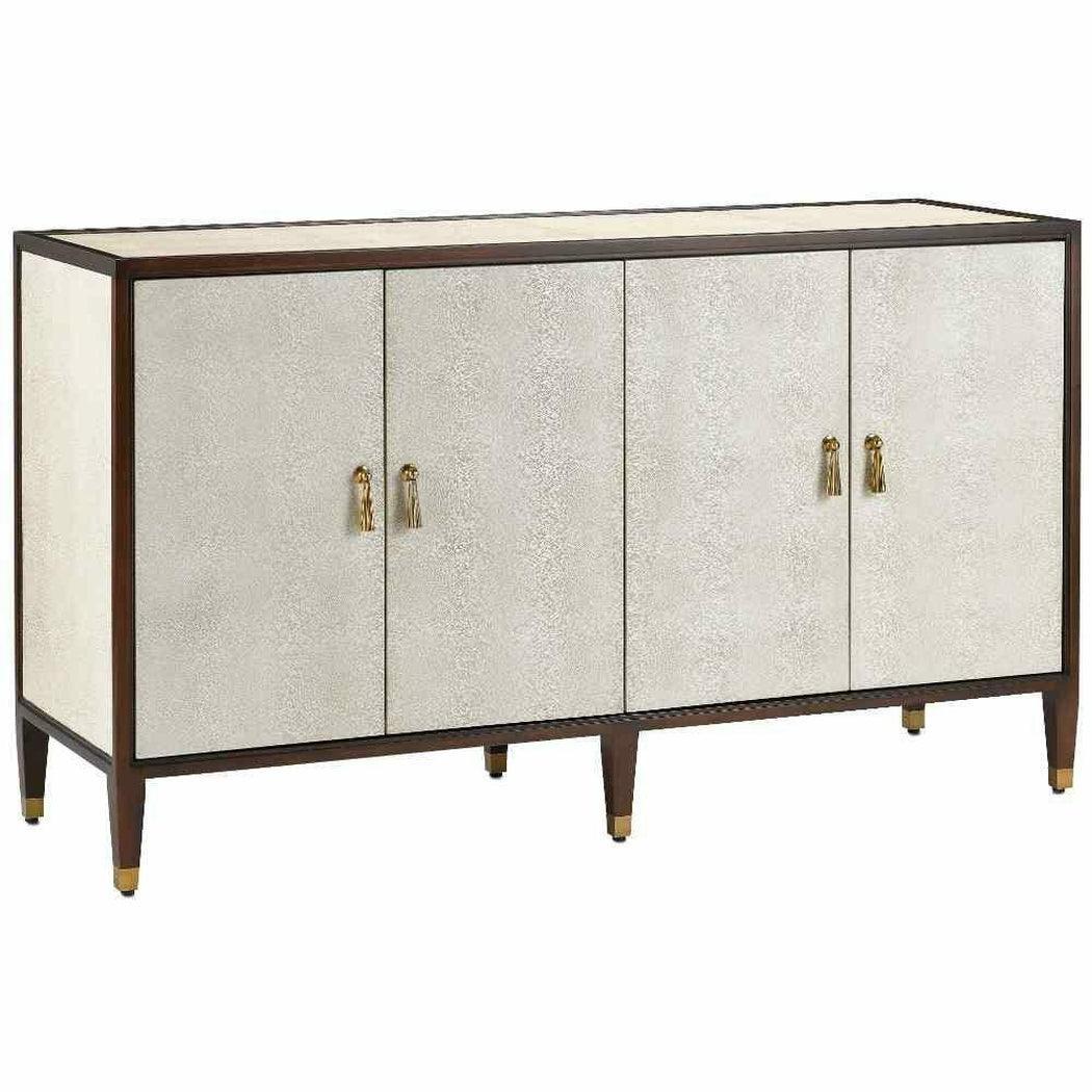 Ivory Dark Walnut Brass Evie Shagreen Credenza Sideboards Sideboards and Things By Currey & Co