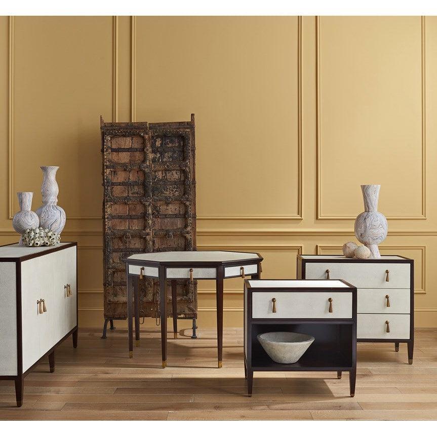 Ivory Dark Walnut Brass Evie Shagreen Small Accent Cabinet Accent Cabinets Sideboards and Things By Currey & Co