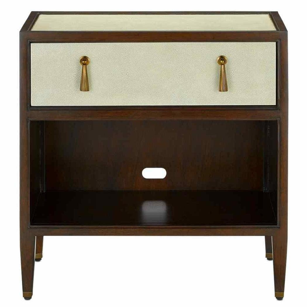 Ivory Dark Walnut Brass Evie Shagreen Small Accent Cabinet Accent Cabinets Sideboards and Things By Currey & Co