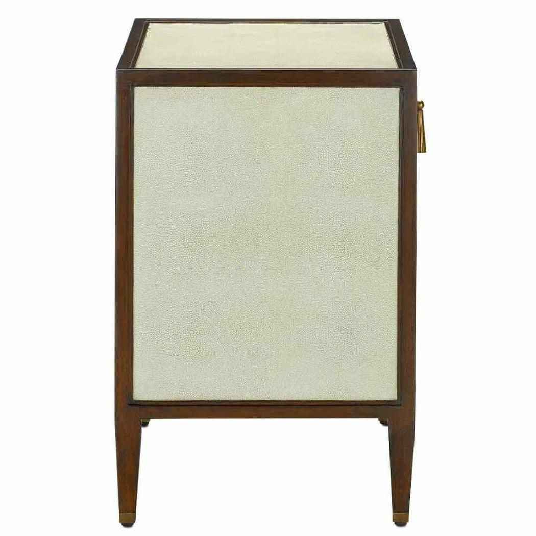 Ivory Dark Walnut Brass Evie Shagreen Small Accent Cabinet Accent Cabinets Sideboards and Things By Currey & Co