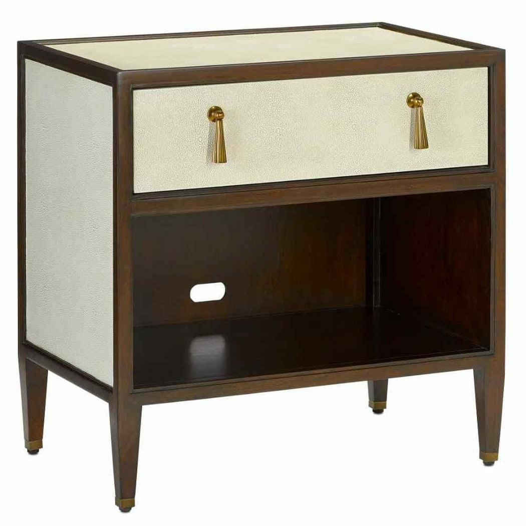 Ivory Dark Walnut Brass Evie Shagreen Small Accent Cabinet Accent Cabinets Sideboards and Things By Currey & Co