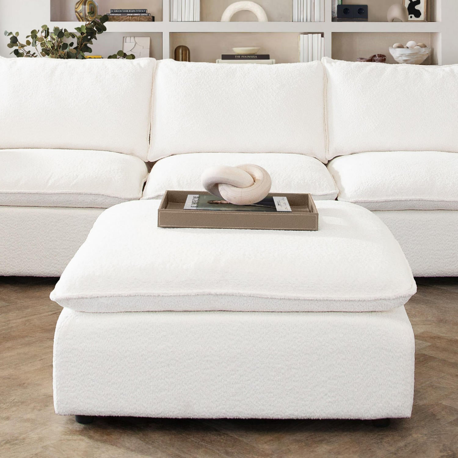 Ivy Square Ottoman in White Faux Shearling-Ottomans-Diamond Sofa-Sideboards and Things 