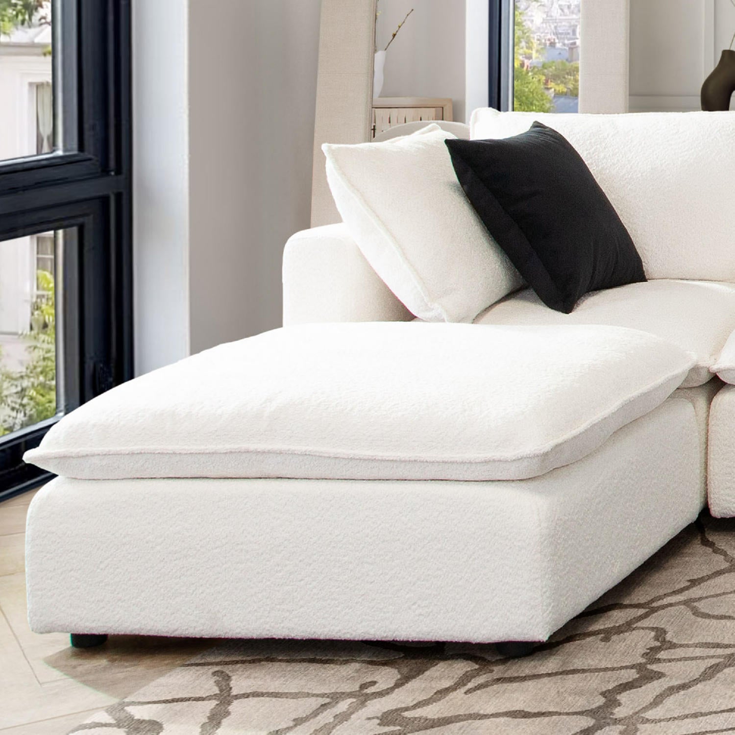 Ivy Square Ottoman in White Faux Shearling-Ottomans-Diamond Sofa-Sideboards and Things 